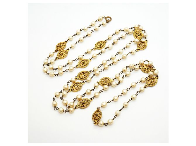 Collana Chanel placcata oro con perla sintetica D'oro - vista 3