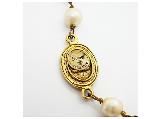 Collana Chanel placcata oro con perla sintetica D'oro - vista 5