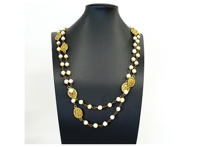 Collana Chanel placcata oro con perla sintetica D'oro - vista 6