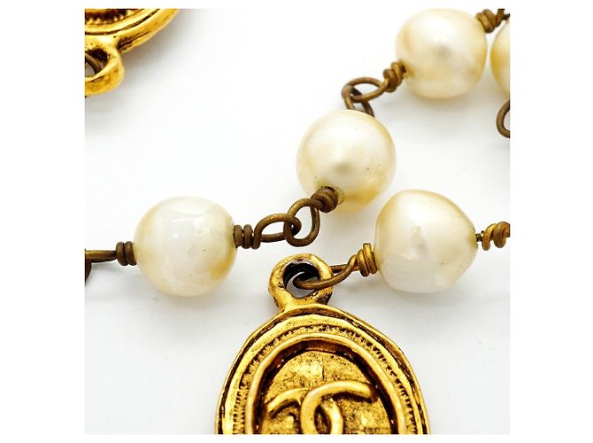 Collana Chanel placcata oro con perla sintetica D'oro - vista 7