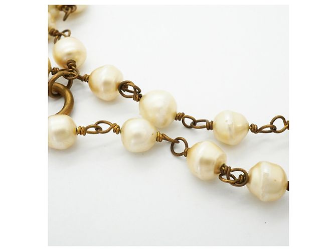 Collana Chanel placcata oro con perla sintetica D'oro - vista 8