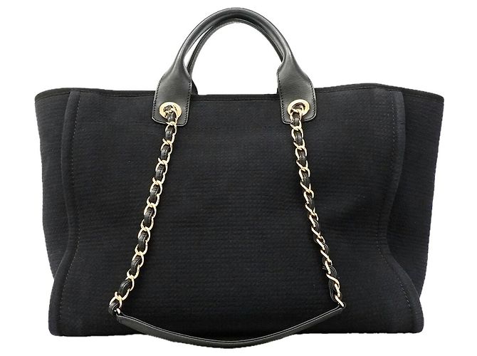 Chanel Deauville Canvas Chain Tote Bag Schwarz - Ansicht 10