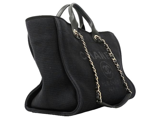 Chanel Deauville Canvas Chain Tote Bag Schwarz - Ansicht 2