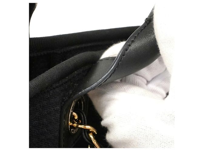 Chanel Deauville Canvas Chain Tote Bag Schwarz - Ansicht 6