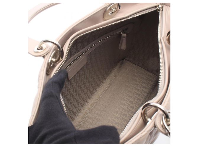 Christian Dior Dior Lady Large Borsa a mano 2-Way Beige - vista 3