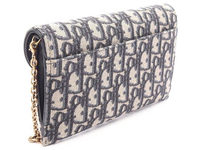 Borsa a tracolla Christian Dior Oblique Jacquard Beige Blu navy - vista 2