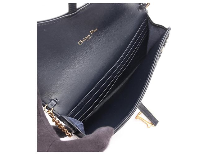 Borsa a tracolla Christian Dior Oblique Jacquard Beige Blu navy - vista 3
