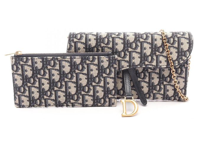 Borsa a tracolla Christian Dior Oblique Jacquard Beige Blu navy - vista 5