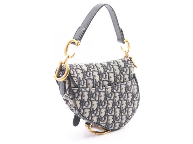 Borsa Christian Dior Dior Saddle Bag Mini Oblique Jacquard Crudo Blu navy - vista 2