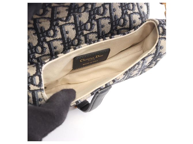Borsa Christian Dior Dior Saddle Bag Mini Oblique Jacquard Crudo Blu navy - vista 3