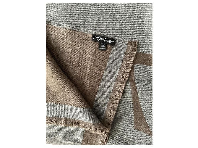 Yves Saint Laurent Monogramm-Schal grau aus Wolle Braun - Ansicht 10