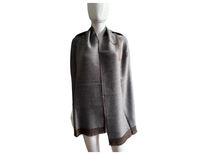 Yves Saint Laurent Monogramm-Schal grau aus Wolle Braun - Ansicht 12