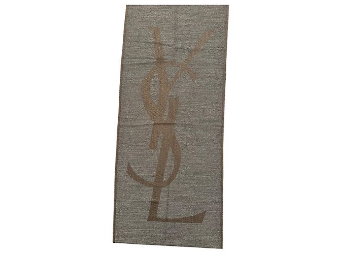 Yves Saint Laurent Monogramm-Schal grau aus Wolle Braun - Ansicht 2