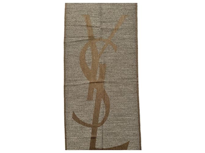 Yves Saint Laurent Monogramm-Schal grau aus Wolle Braun - Ansicht 3