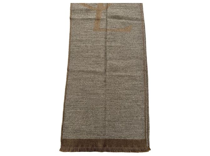 Yves Saint Laurent Monogramm-Schal grau aus Wolle Braun - Ansicht 7