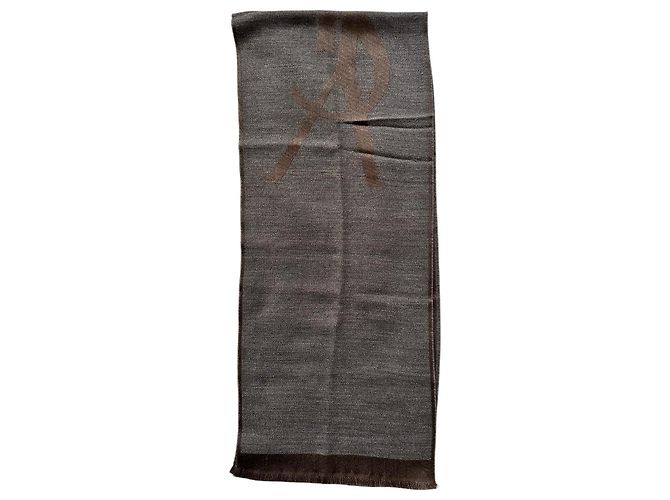 Yves Saint Laurent Monogramm-Schal grau aus Wolle Braun - Ansicht 8