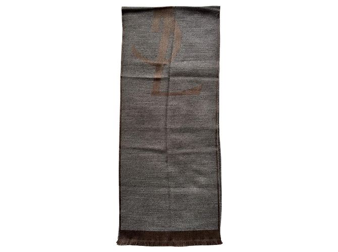 Yves Saint Laurent Monogramm-Schal grau aus Wolle Braun - Ansicht 9