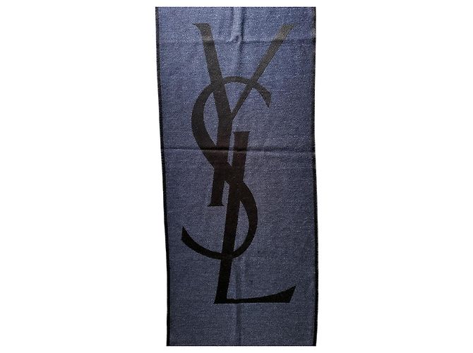 Sciarpa Yves Saint Laurent monogram blu e nera Nero - vista 2