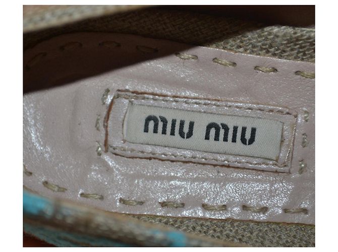 Miu Miu Sneakers in Tela Beige e Azzurro Blu - vista 3