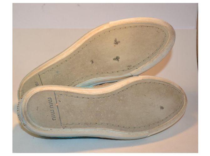 Miu Miu Sneakers in Tela Beige e Azzurro Blu - vista 4