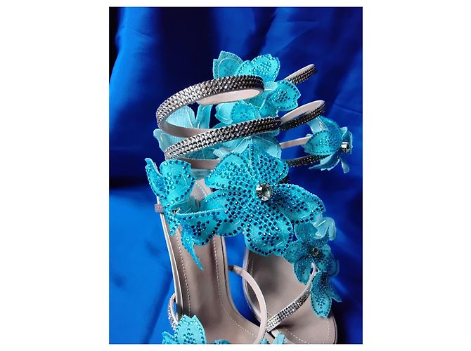 Rene Caovilla Sandali Cleo René Caovilla blu con decorazioni floreali - Size 39 (25.5 cm) Blu chiaro - vista 11