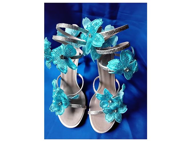 Rene Caovilla Sandali Cleo René Caovilla blu con decorazioni floreali - Size 39 (25.5 cm) Blu chiaro - vista 12