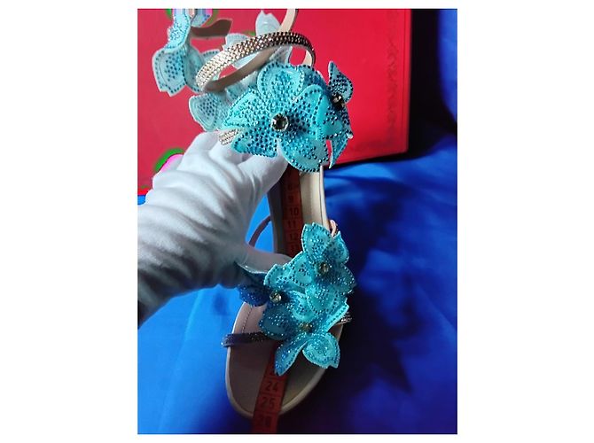 Rene Caovilla Sandali Cleo René Caovilla blu con decorazioni floreali - Size 39 (25.5 cm) Blu chiaro - vista 19