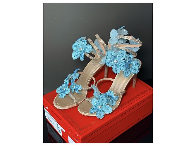 Rene Caovilla Sandali Cleo René Caovilla blu con decorazioni floreali - Size 39 (25.5 cm) Blu chiaro - vista 3