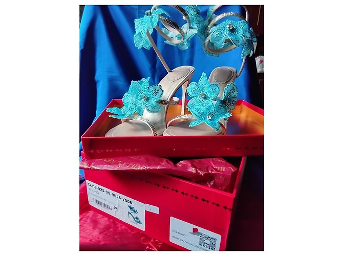 Rene Caovilla Sandali Cleo René Caovilla blu con decorazioni floreali - Size 39 (25.5 cm) Blu chiaro - vista 4