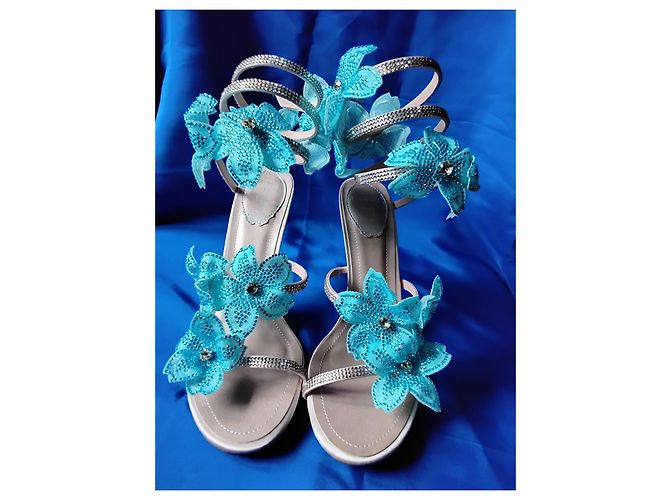 Rene Caovilla Sandali Cleo René Caovilla blu con decorazioni floreali - Size 39 (25.5 cm) Blu chiaro - vista 8