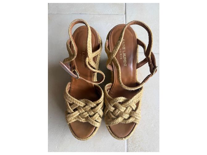 Sandali wedge espadrillas Saint Laurent Marrone - vista 4