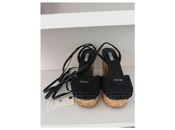 Sandali wedge con platform in crochet neri Prada Nero - vista 2