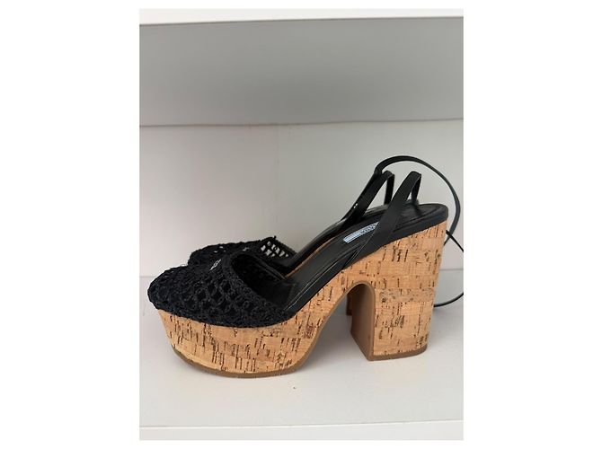 Sandali wedge con platform in crochet neri Prada Nero - vista 5