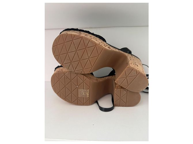 Sandali wedge con platform in crochet neri Prada Nero - vista 6