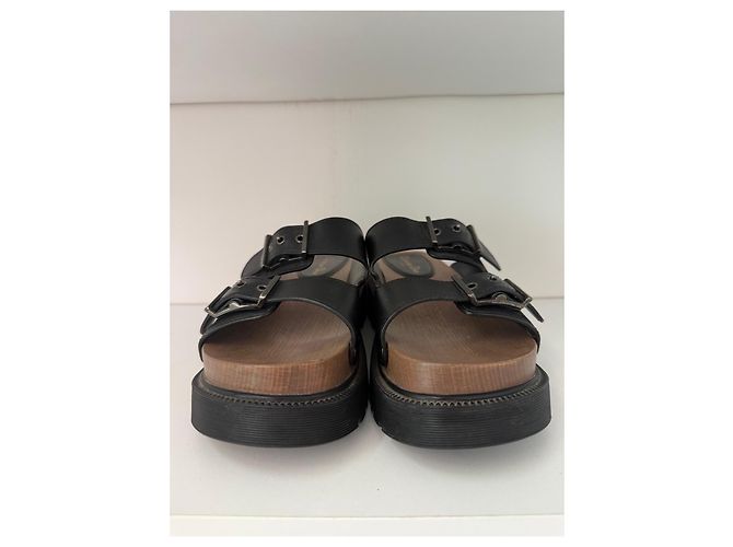 Ciabatte platform in legno e pelle nera Christian Dior Nero - vista 2