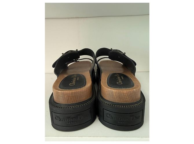Ciabatte platform in legno e pelle nera Christian Dior Nero - vista 4