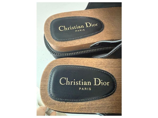 Ciabatte platform in legno e pelle nera Christian Dior Nero - vista 5