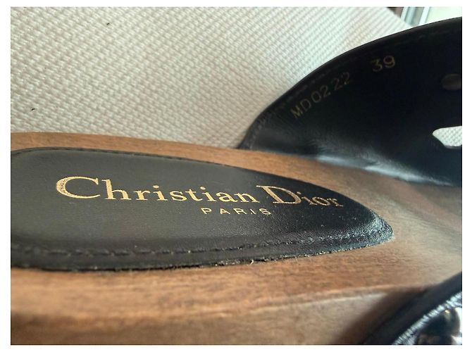 Ciabatte platform in legno e pelle nera Christian Dior Nero - vista 8