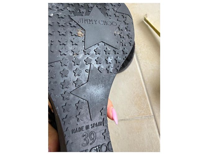 Sandali wedge Jimmy Choo in camoscio nero con nappe e decorazioni dorate - vista 6