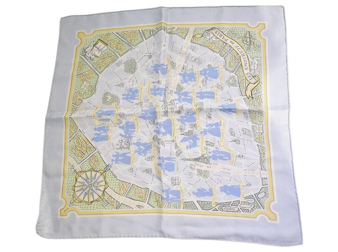 Hermès HERMES Paris Les Amoureux De Paris Gavroche Einstecktuch aus Seidentwill 45cm Blau Beige Gelb Hellblau - Ansicht 3