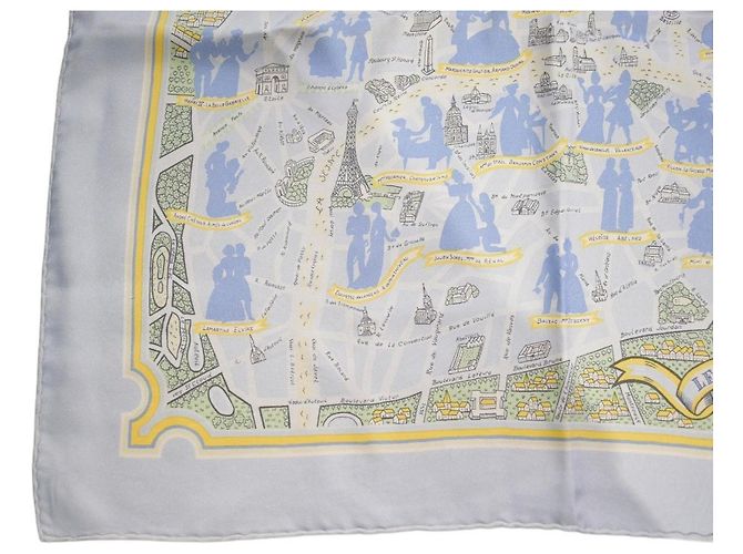 Hermès HERMES Paris Les Amoureux De Paris Gavroche Einstecktuch aus Seidentwill 45cm Blau Beige Gelb Hellblau - Ansicht 7