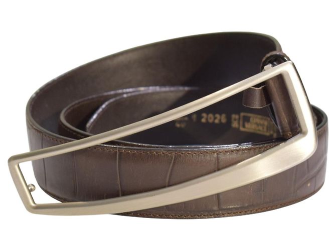 GIANNI VERSACE Vintage Croc Embossed Brown Leather Plaque Belt 40/100 - view 2