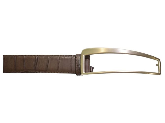 GIANNI VERSACE Vintage Croc Embossed Brown Leather Plaque Belt 40/100 - view 3