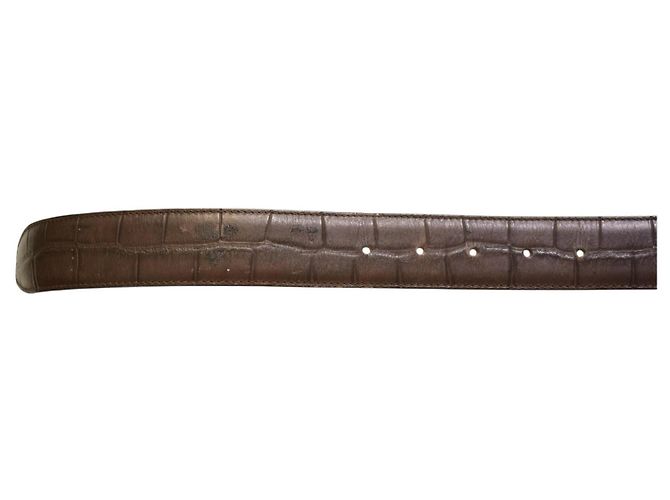 GIANNI VERSACE Vintage Croc Embossed Brown Leather Plaque Belt 40/100 - view 4