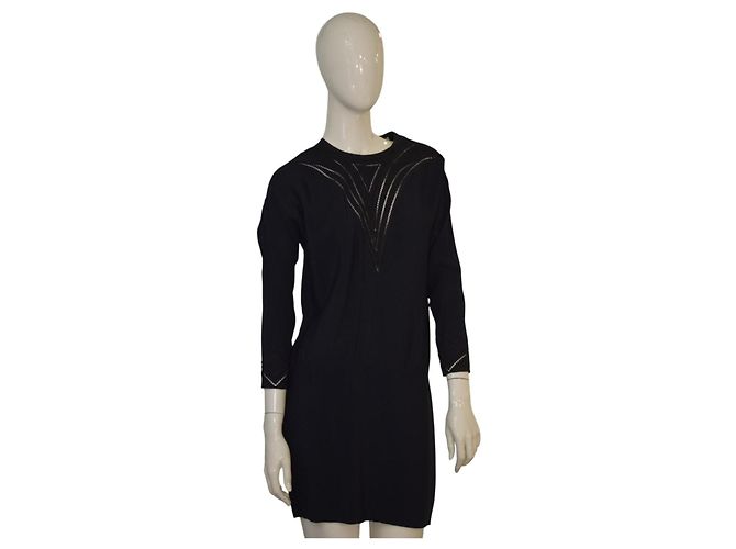 Abito shift IRO Paris Cadonia in crepe nero con cutout e ricami, maniche lunghe FR 36 US 4 - vista 2