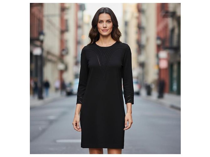 Abito shift IRO Paris Cadonia in crepe nero con cutout e ricami, maniche lunghe FR 36 US 4 - vista 3