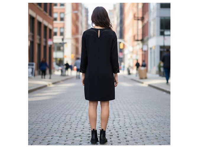 Abito shift IRO Paris Cadonia in crepe nero con cutout e ricami, maniche lunghe FR 36 US 4 - vista 4