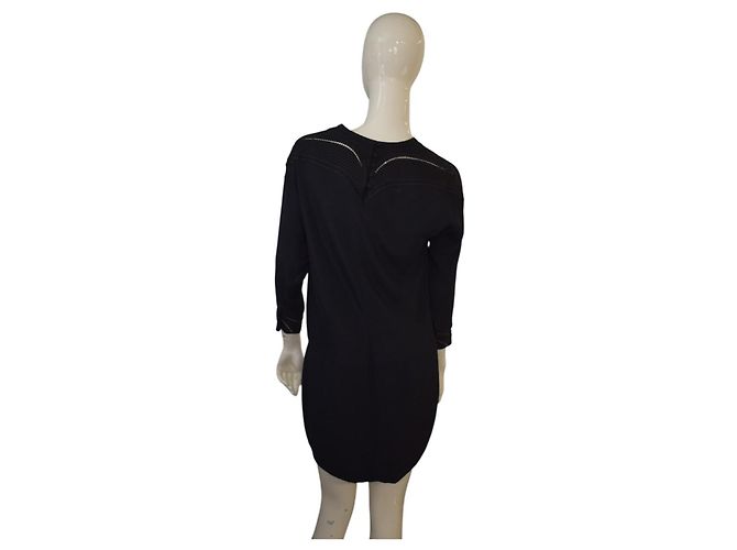 Abito shift IRO Paris Cadonia in crepe nero con cutout e ricami, maniche lunghe FR 36 US 4 - vista 5