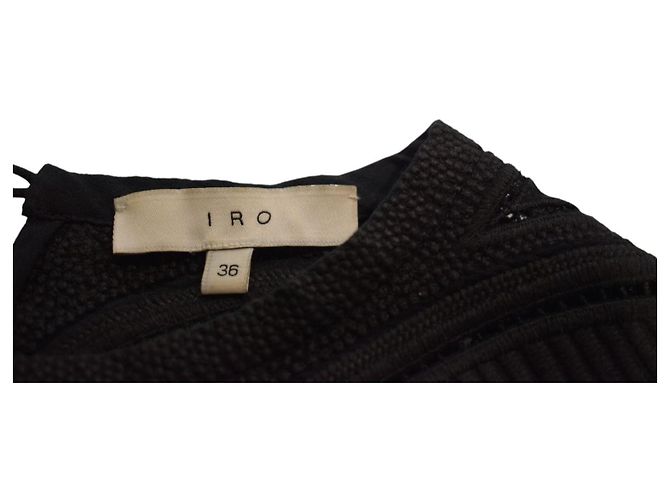 Abito shift IRO Paris Cadonia in crepe nero con cutout e ricami, maniche lunghe FR 36 US 4 - vista 6