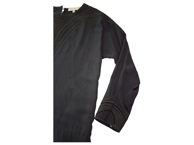 Abito shift IRO Paris Cadonia in crepe nero con cutout e ricami, maniche lunghe FR 36 US 4 - vista 7